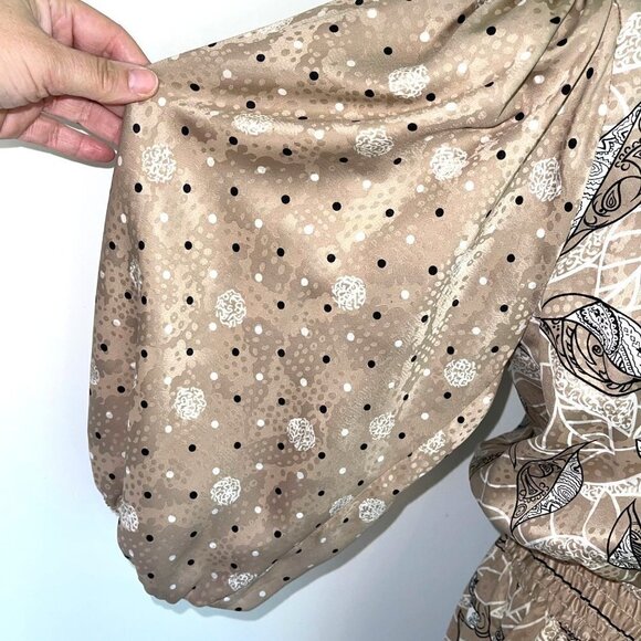 Diane Freis Georgette Dress Womens Vintage Mixed Print Elastic Waist Scarf Beige - Picture 11 of 15